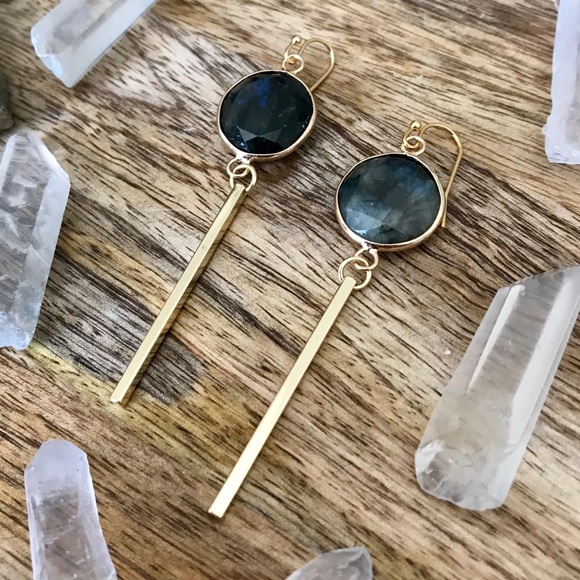 24K Gold Labradorite Drop Earrings - Picture 3 of 6